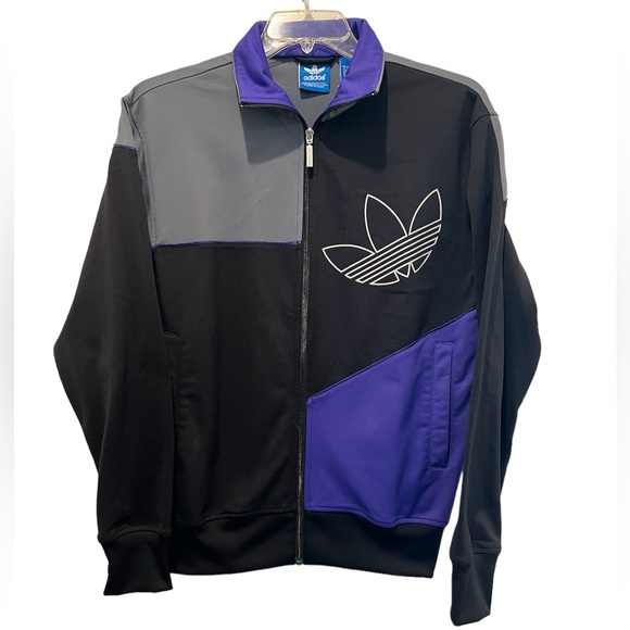 Adidas Big Logo Track Jacket Full Zip Black Purple Gray Color Block Size S - Picture 1 of 7